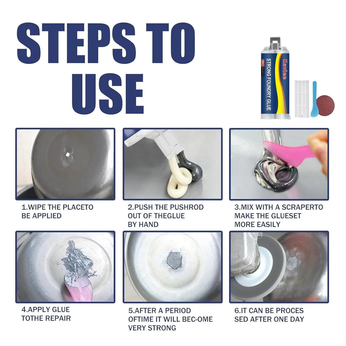 Metal Repair Glue Kit for Iron Steel Tank (High Temp Casting Weld)