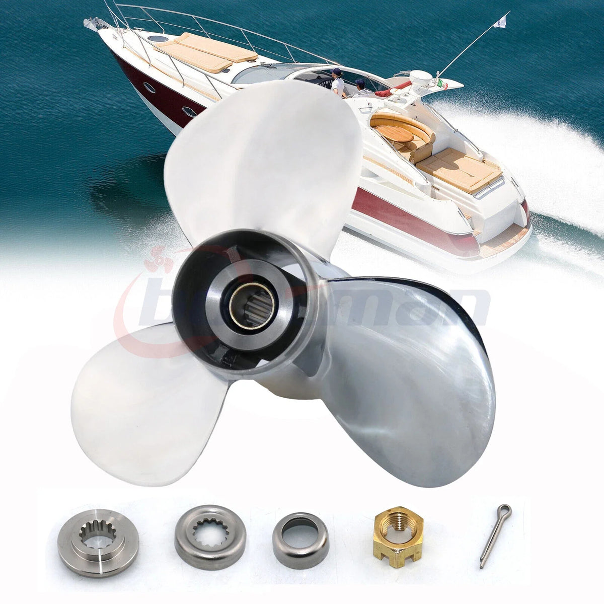 Stainless Steel Propeller 10 1/2x13 + Hardware Kit for Yamaha Outboard (13 Spline)