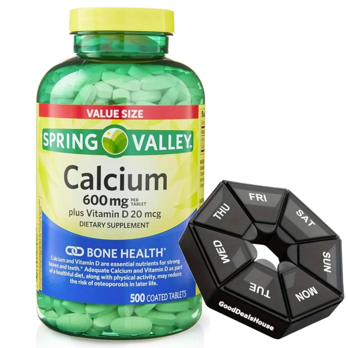 Calcium 600 mg + Vitamin D 20 mcg - 500 Count Weekly Pill Organizer