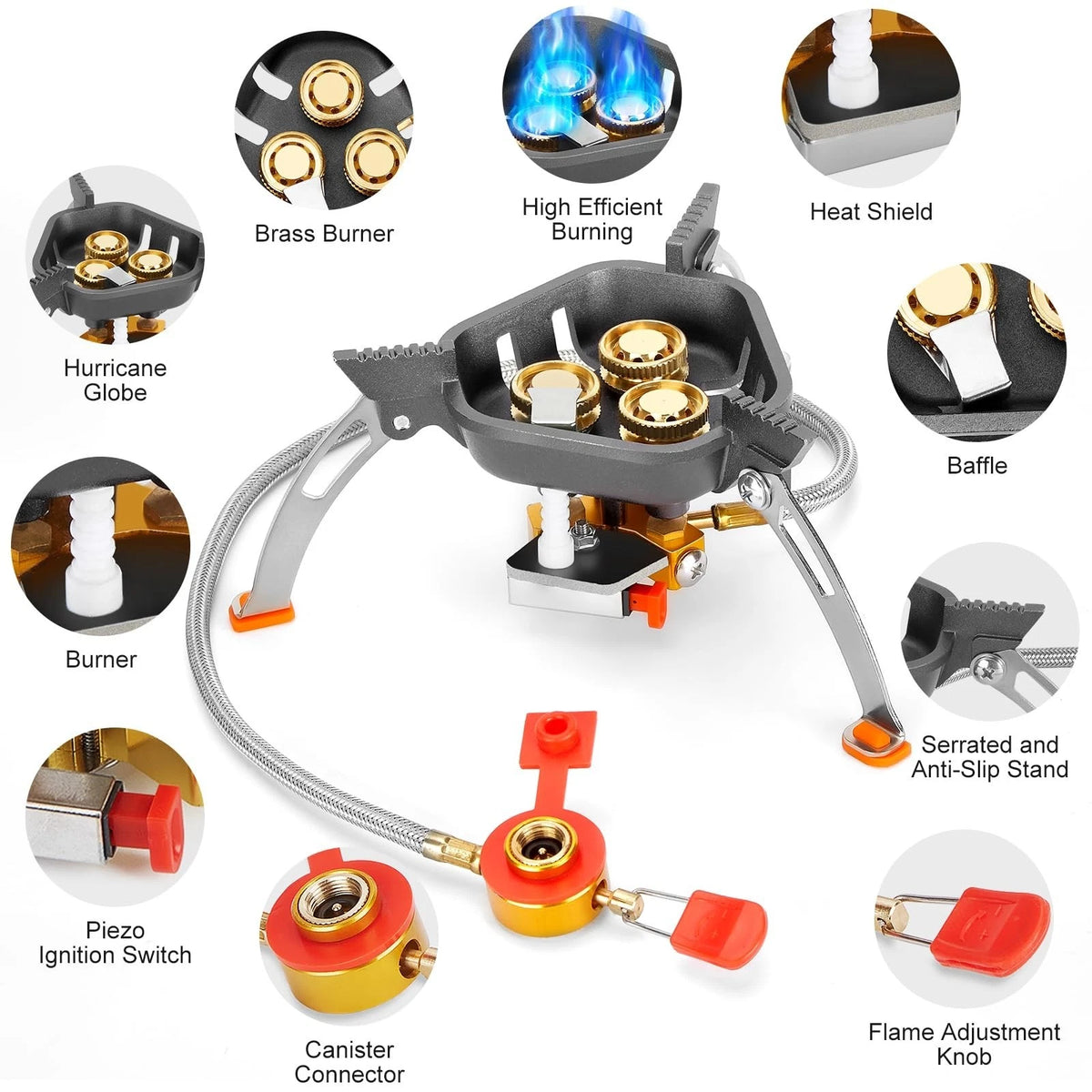 7200W Windproof Camping Stove for Backpacking Hiking Picnic
