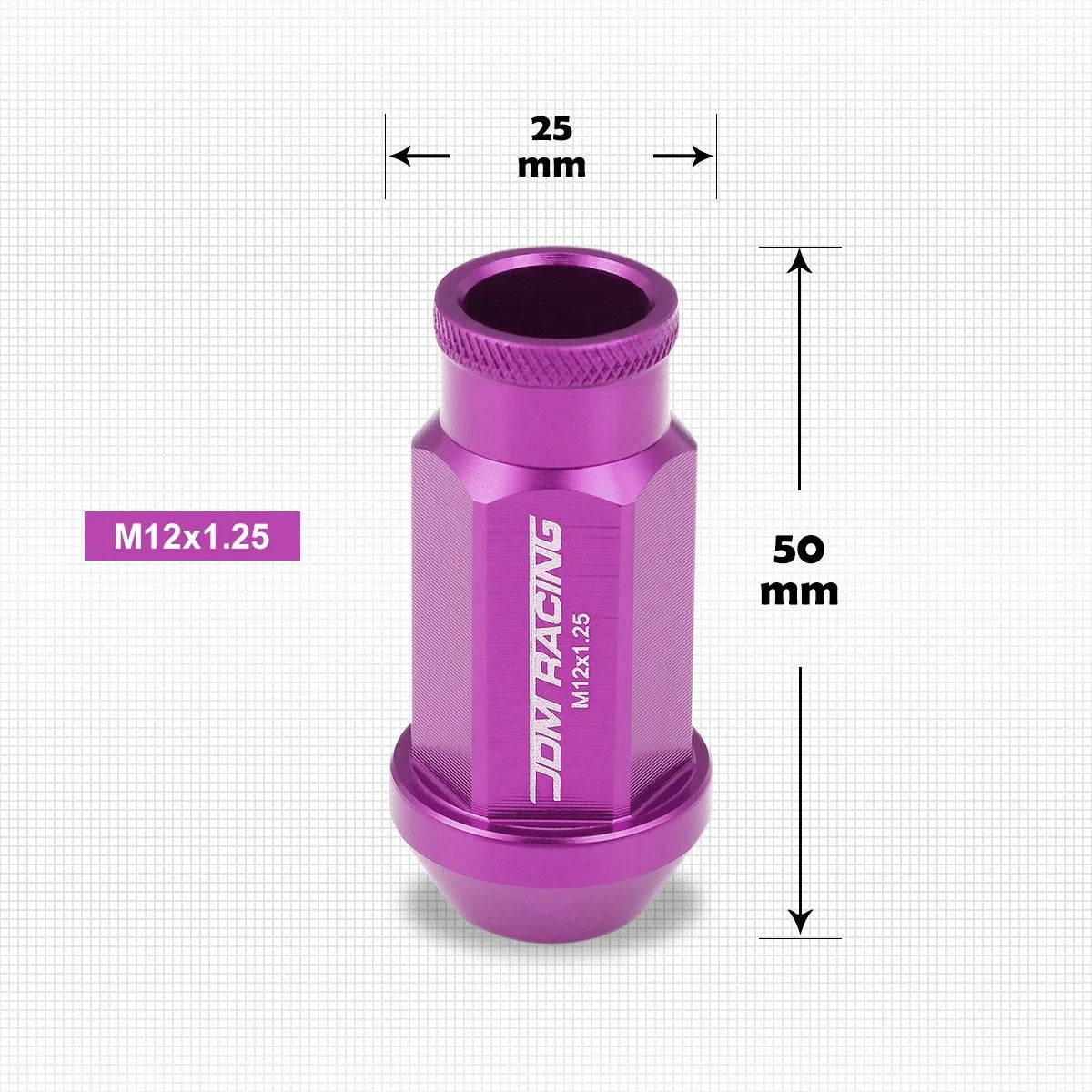 20Pc M12X1.25 Purple JDM Open-End Acorn Hex Wheel Lug Nuts + Extension 25mmx50mm