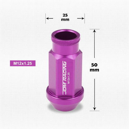 20Pc M12X1.25 Purple JDM Open-End Acorn Hex Wheel Lug Nuts + Extension 25mmx50mm