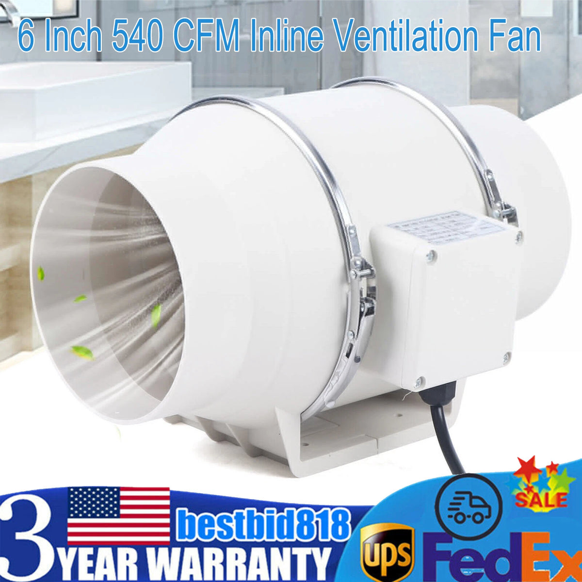 6 Inch Inline Ventilation Fan for Air Circulation Exhaust Blower