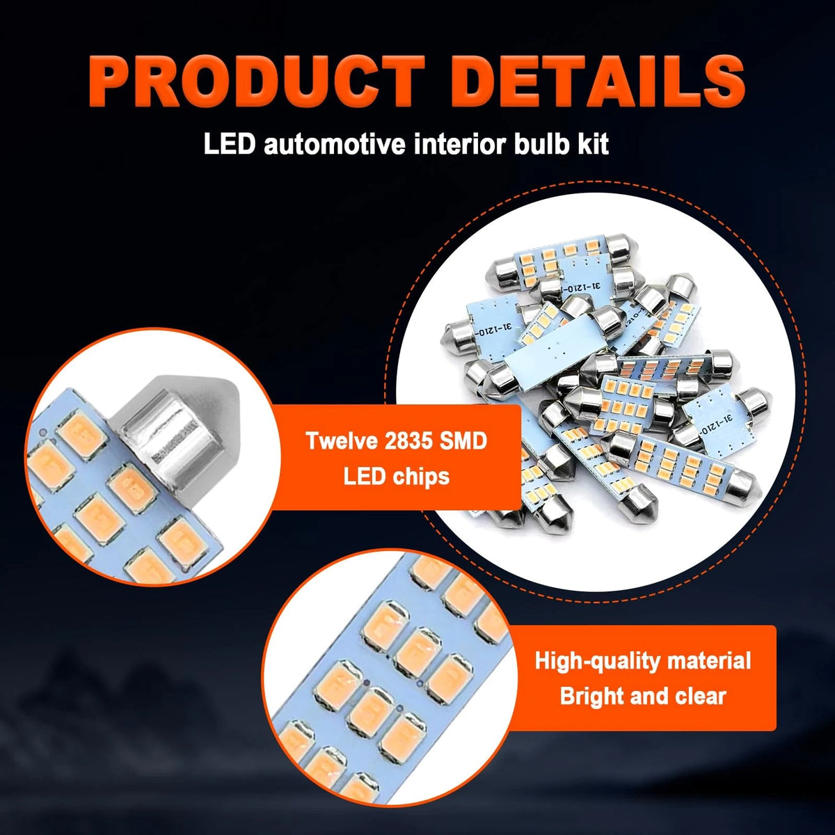 24 PCS LED Dome Lights for Cars - 194 T10 DE3175 578 Purple