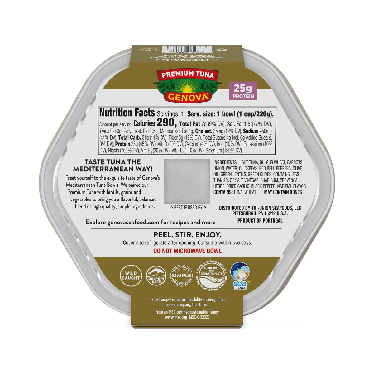 Pack of 6 Genova Premium Tuna Mediterranean Lentil & Grain 7.76 oz