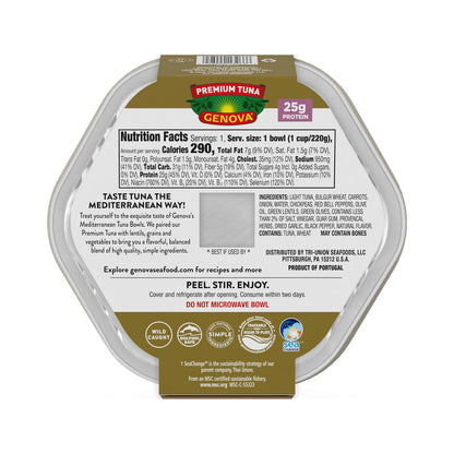 Pack of 6 Genova Premium Tuna Mediterranean Lentil & Grain 7.76 oz
