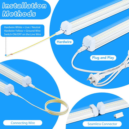 10 Pack T8 LED Shop Lights 8FT 120W 19200LM for Garage