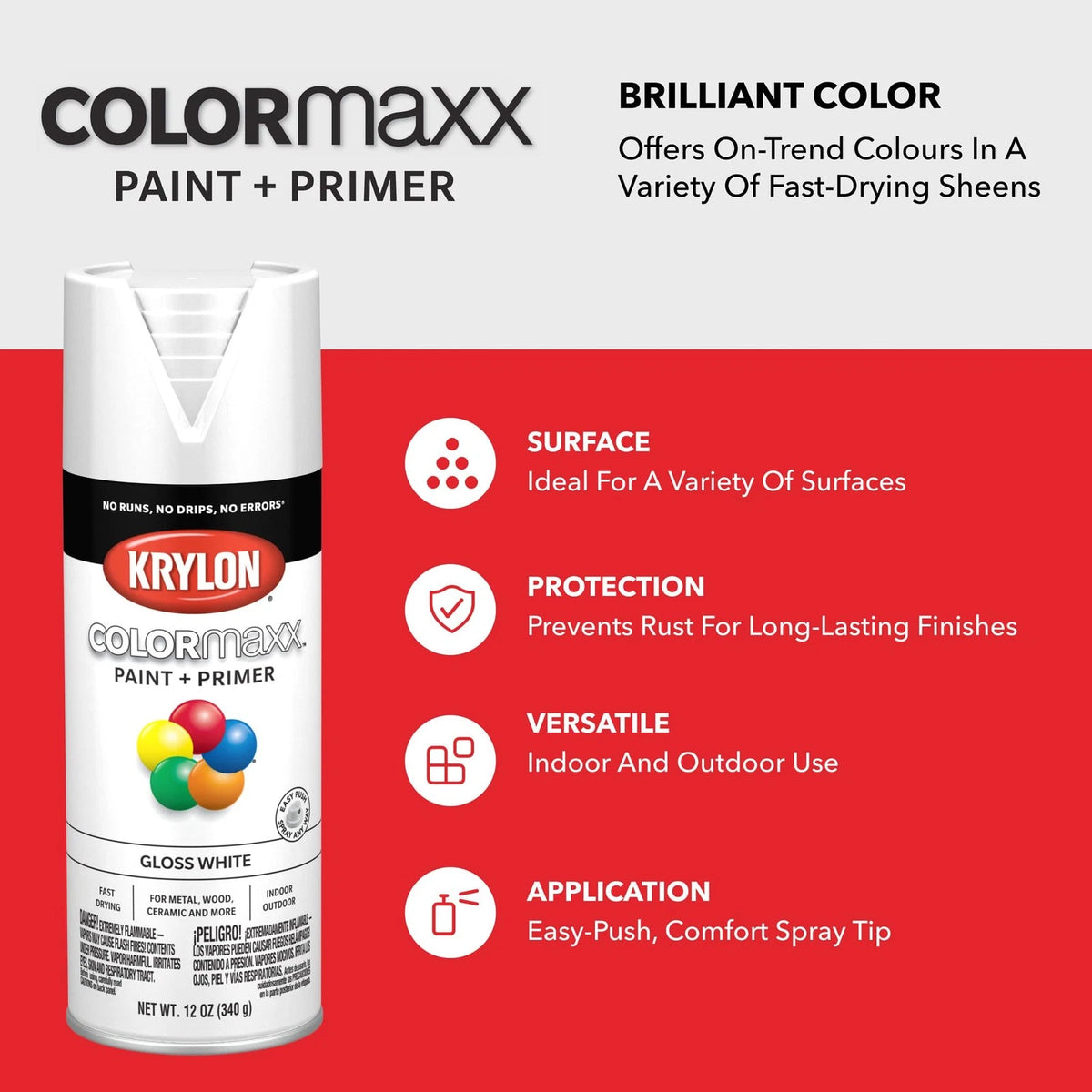 Krylon COLORmaxx Spray Paint and Primer for Indoor/Outdoor Use