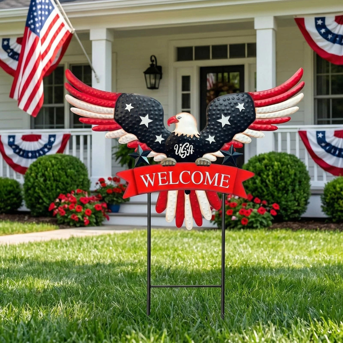 Patriotic Eagle Welcome Garden Stake for Yard Art