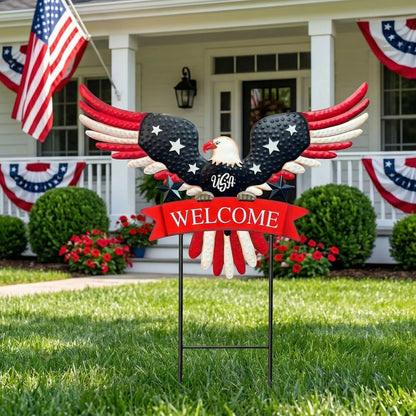 Patriotic Eagle Welcome Garden Stake for Yard Art