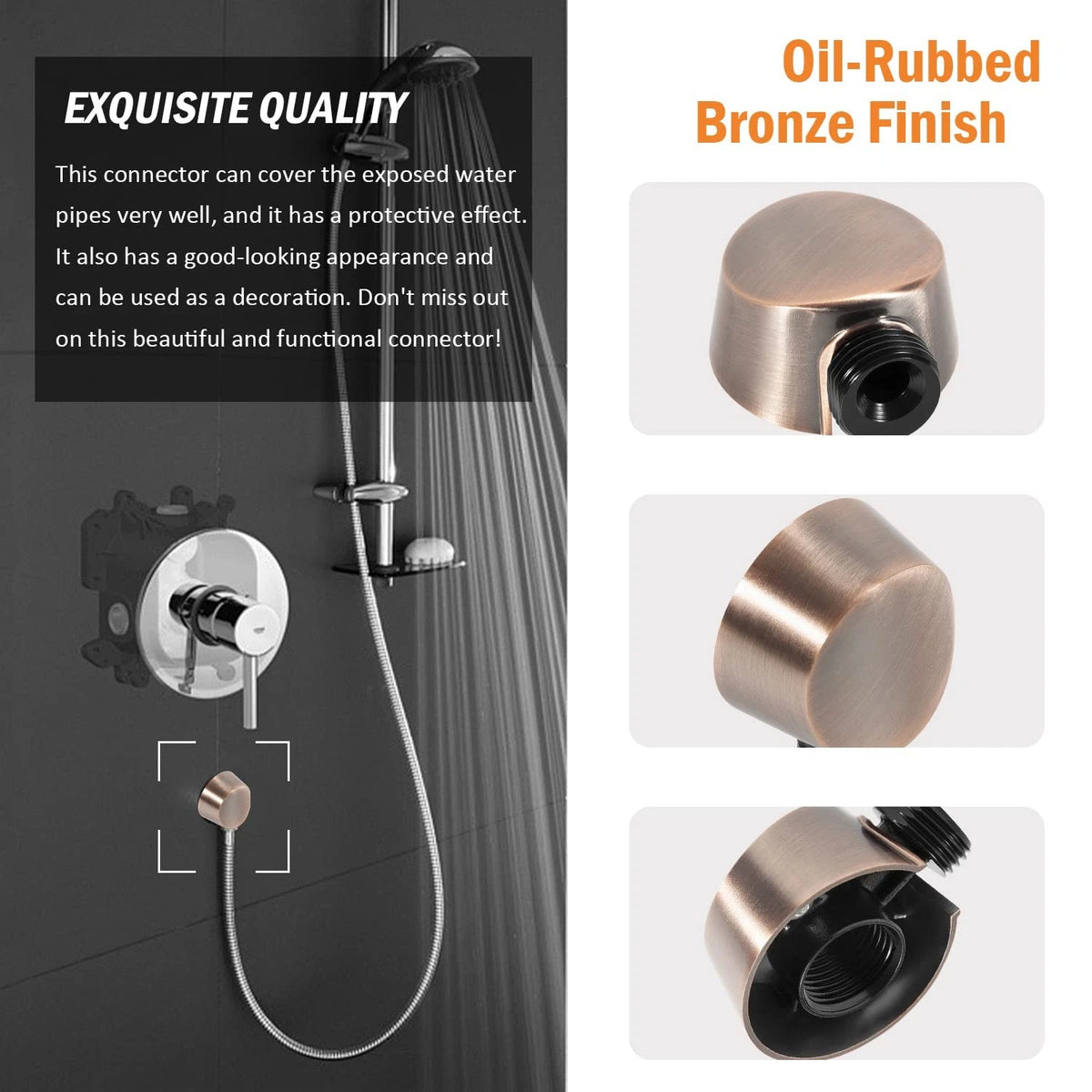 Round Drop Ell Handheld Shower Wall Connector for A725ORB (0.5 Inch)