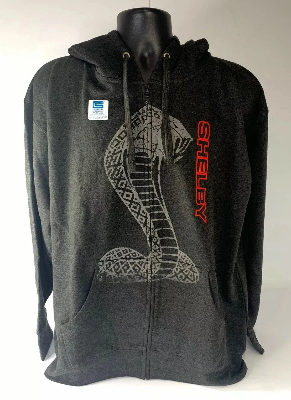 Zip Up Hoodie Jacket for Shelby Cobra (Licensed) Gray Red Snake Emblem (Unisex)