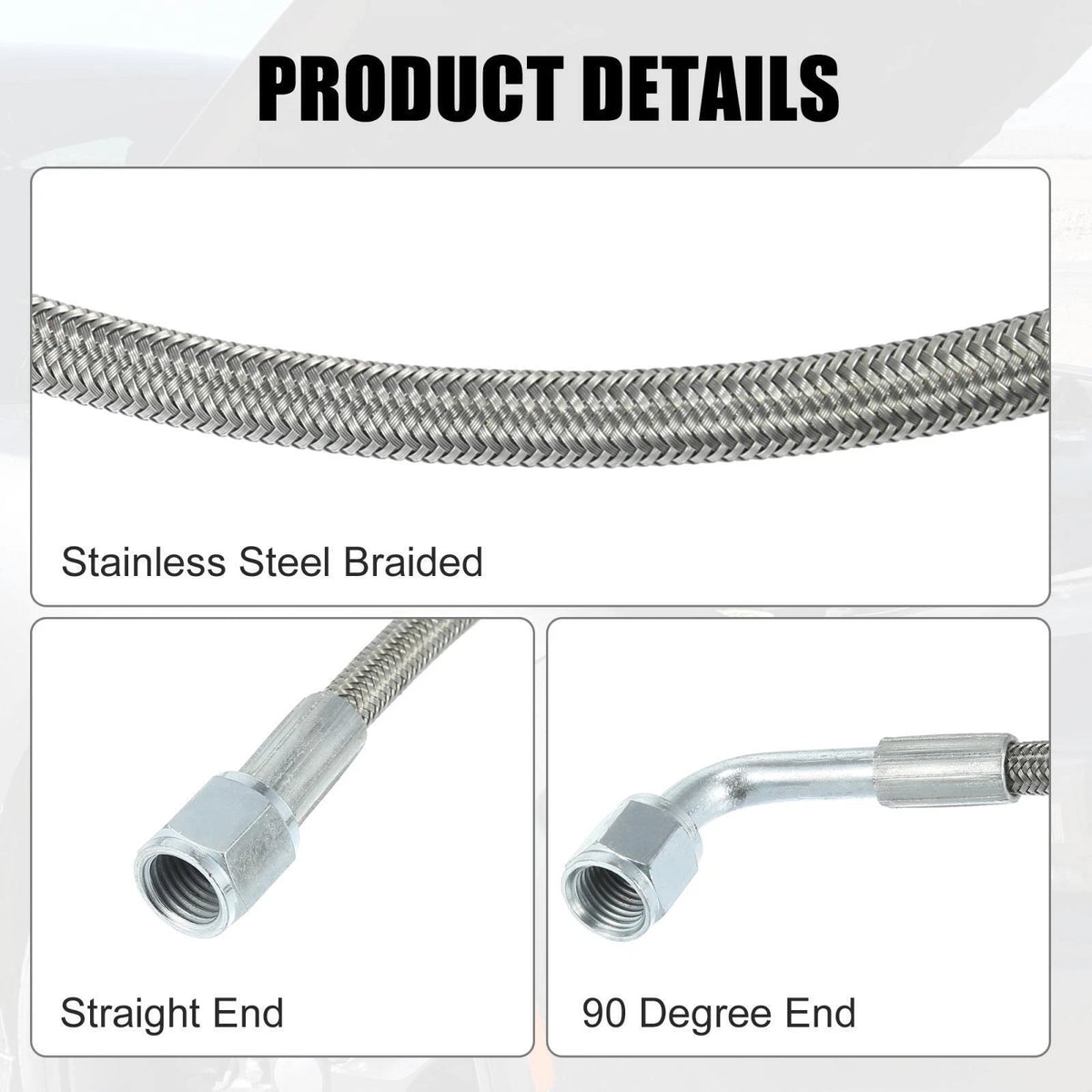 2X 12" Stainless Braided TFE Brake Line for Universal Applications