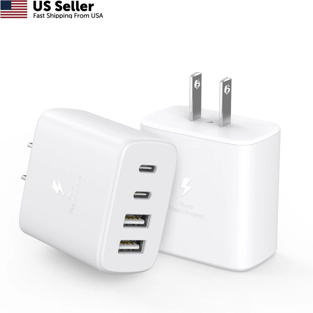 40W 2-Pack USB C Charger Block, 4-Port PD Power for Universal Use