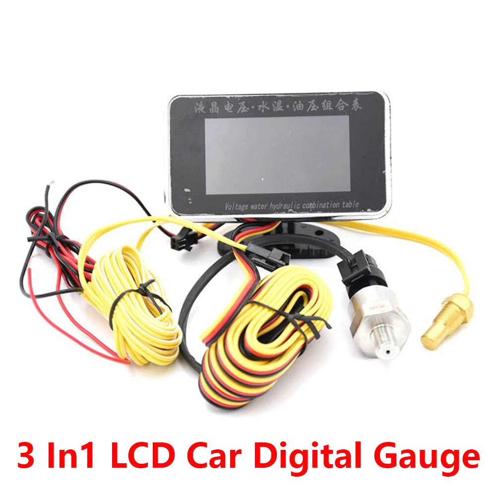 3-in-1 LCD Digital Gauge Kit for Universal Vehicles (12V-24V)