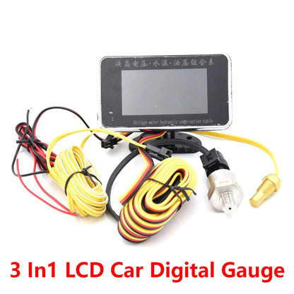 3-in-1 LCD Digital Gauge Kit for Universal Vehicles (12V-24V)