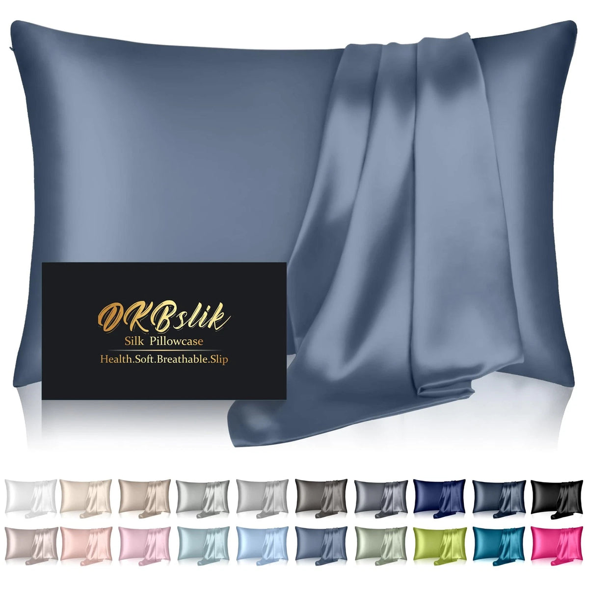 Silk Pillowcase for Hair and Skin - Mulberry Standard 20x26 Inch, Ash Blue