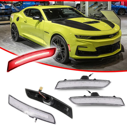 Set of 4 Clear Red LED Side Marker Lights for Chevy Camaro (2016–2023)