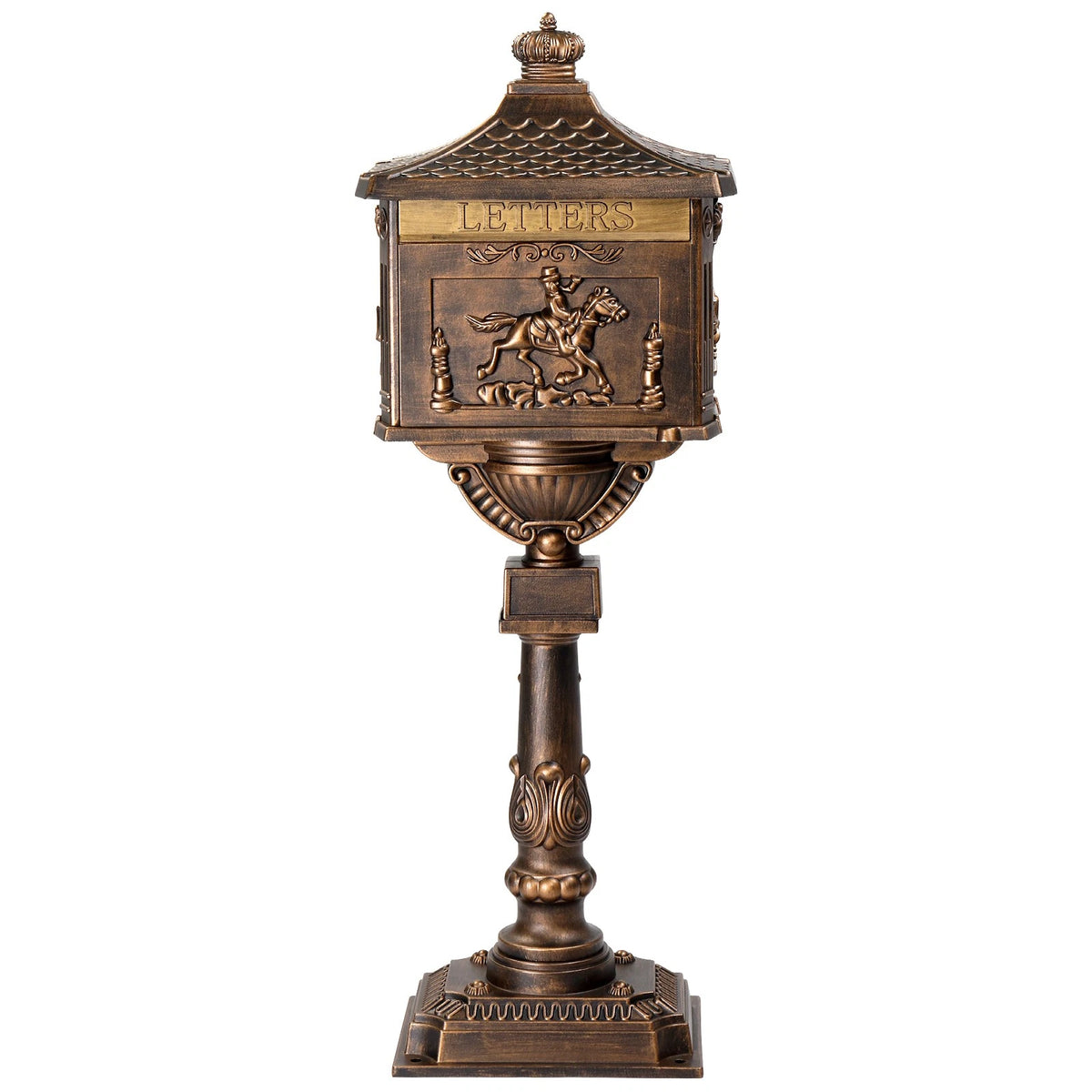 Large Mailbox with Post for Heavy Duty Cast Aluminum (Antique Bronze)