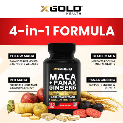 Maca Root Capsules 20:1 Extract + Korean Panax 120 Count (Pack of 1)