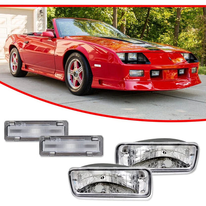 Set of 4 Clear Side Marker Turn Signal Lights for Chevrolet Camaro (1985–1992)