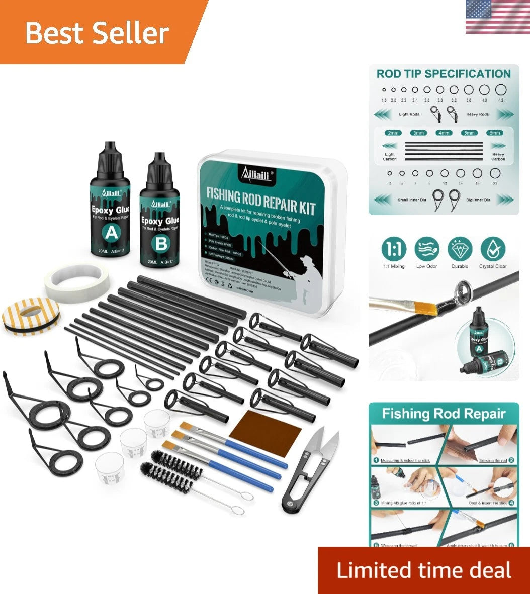 Fishing Pole Repair Kit with Epoxy Glue & Accessories