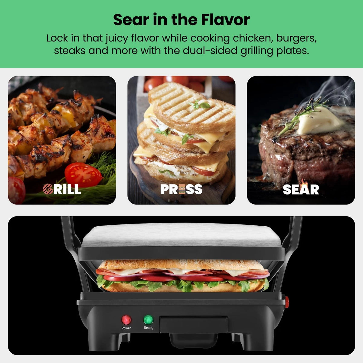 4-Slice Panini Press Grill for Chefman (Standard, Black)