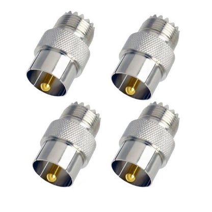 Set of 4 PL259 to SO239 Push On Adapters for Ham Radio Antenna Connector