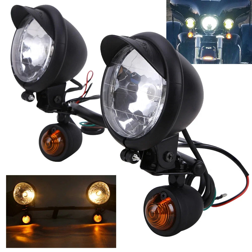 Front Driving Passing Lamp Spot Light Bar Bracket w/Turn Signal for Harley Honda