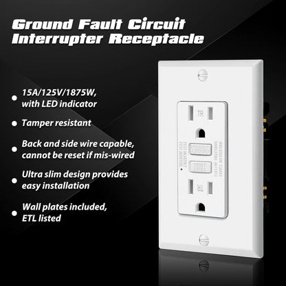 5 Pack GFCI Outlets 15 Amp Tamper Resistant Ultra Slim