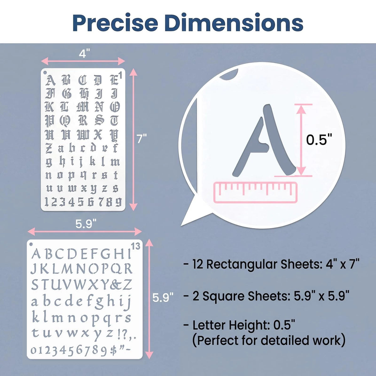 14 PCS Small Letter Stencils for Crafting (1/2 Inch, 7x4 Inches)