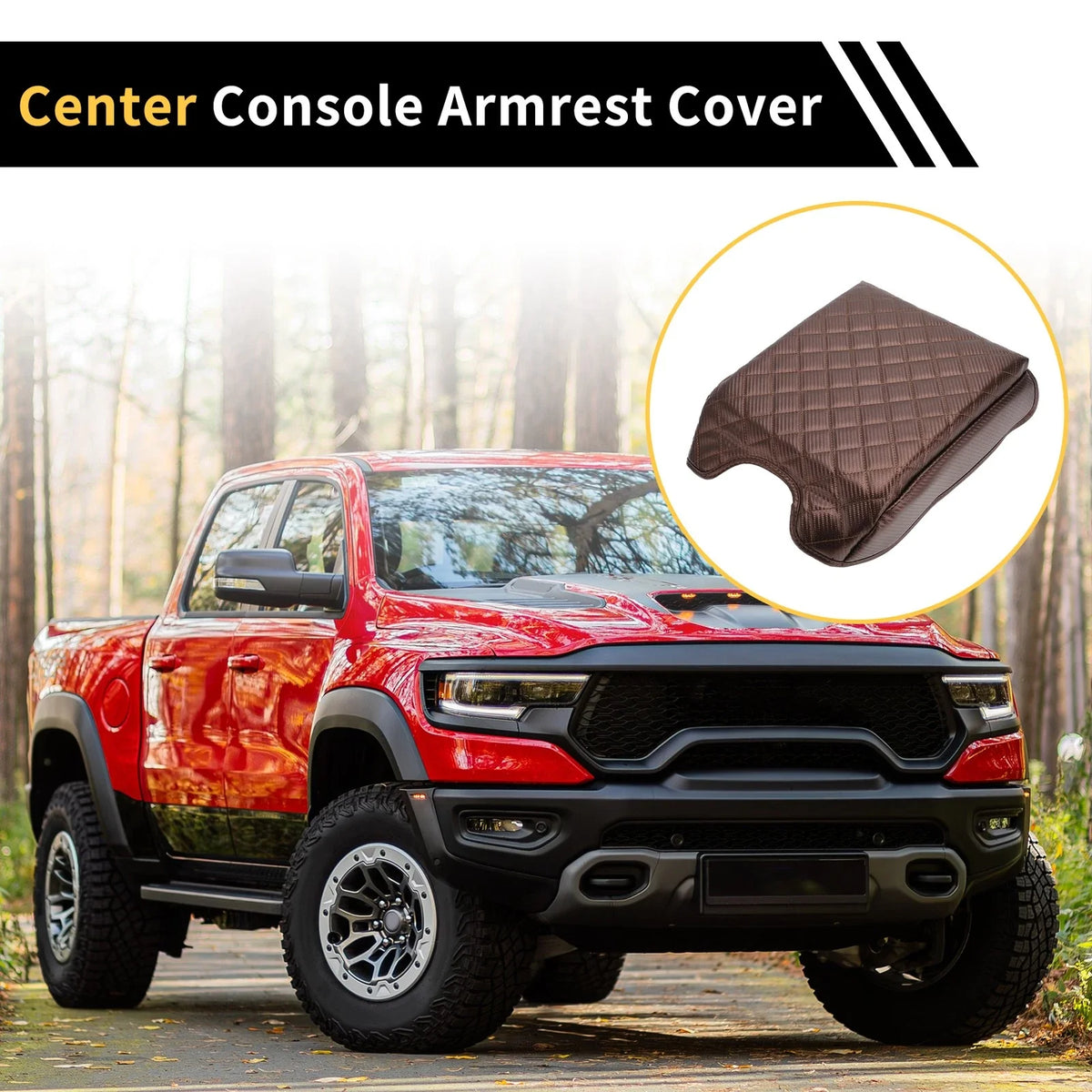 Armrest Cover for Ford F-150 (Microfiber Leather, Carbon Fiber, Brown)