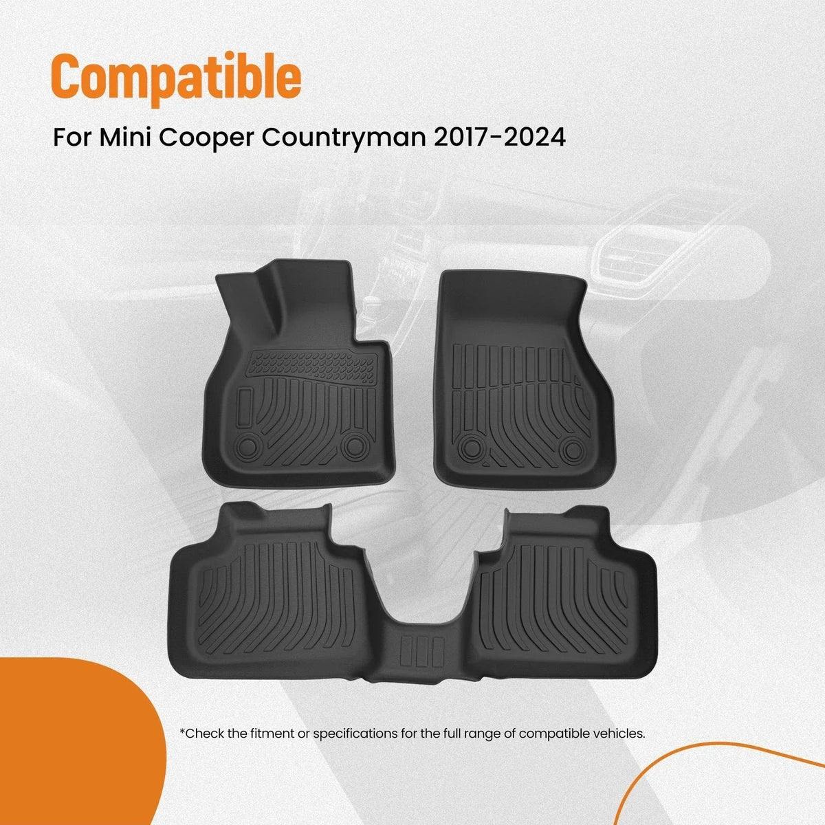 Set of 4 Anti-Slip TPE Floor Mats for Mini Cooper Countryman (2017–2024)