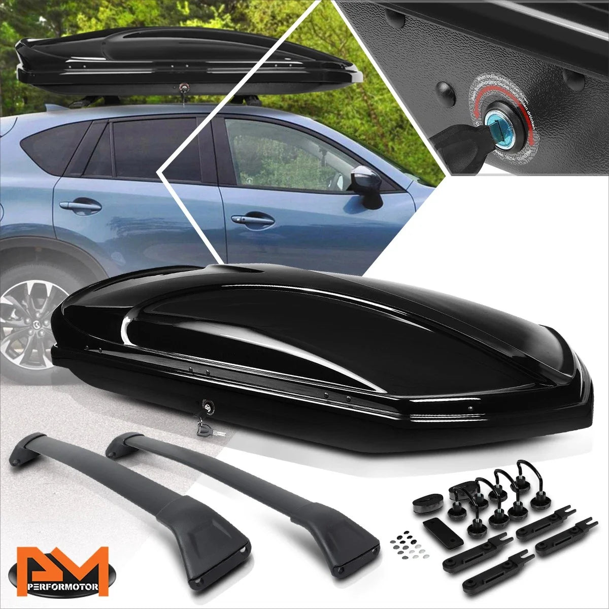 Aluminum Cross Bar Roof Rack for Mazda CX-5 (2017–2018) + Black Storage Box