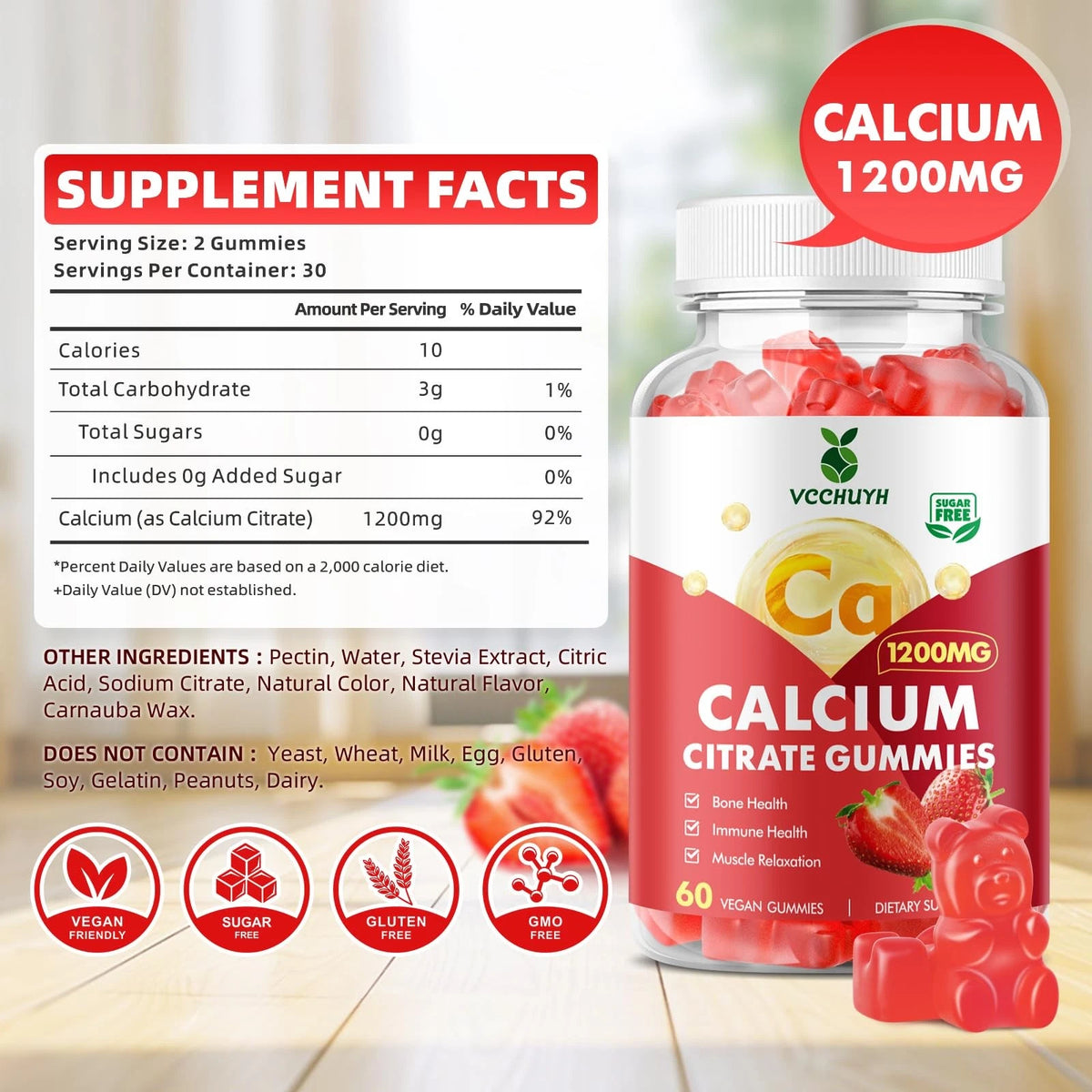 Calcium Citrate Gummies 1200mg for Adults (60 Count)