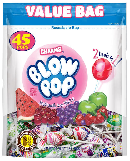 45 Count Charms Blow Pop Lollipops - Assorted Flavors