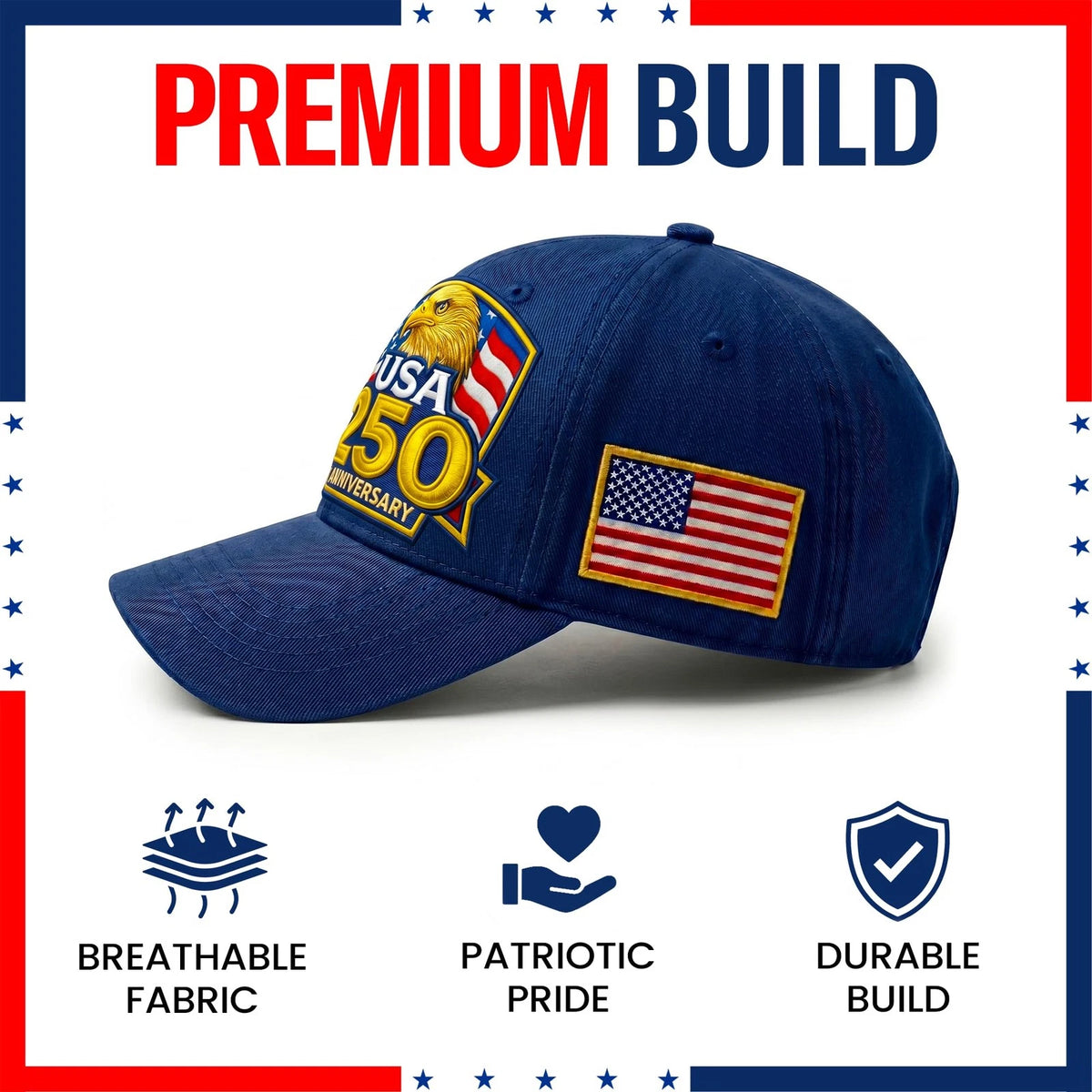 USA 250th Anniversary Hat for Men Women - America 250 Blue One Size