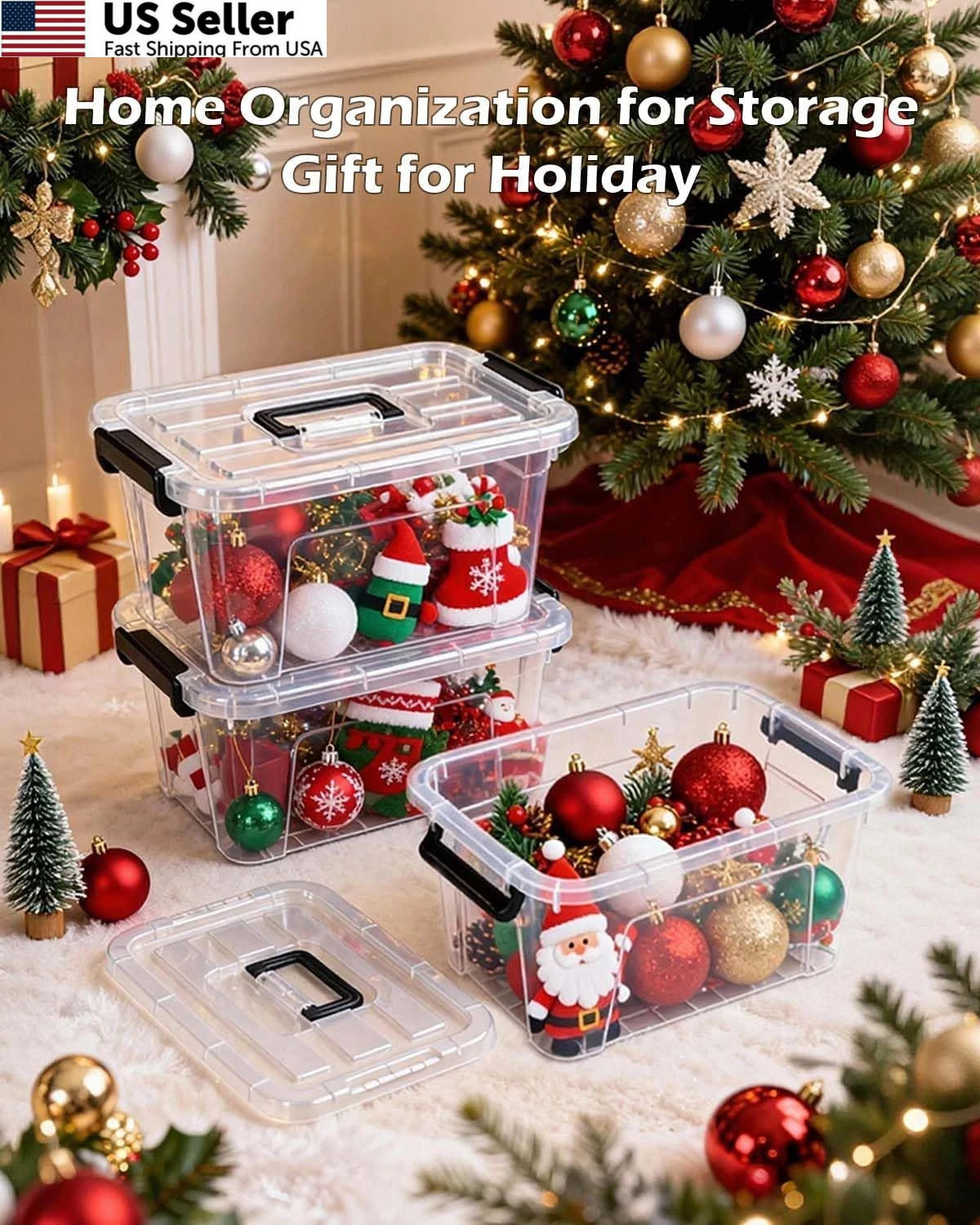 Set of 6 Plastic Storage Bins with Lids, Clear, 11.61 x 7.48 x 5.51 inches