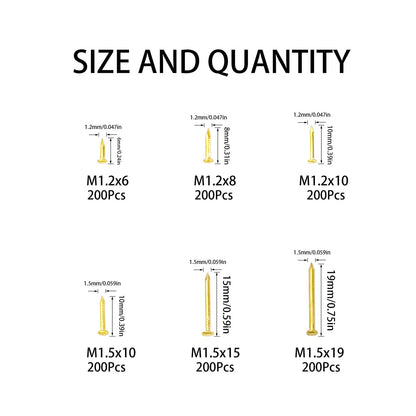 1200 Pcs Small Tiny Nails Carbon Steel Brass Plated for Wooden DIY