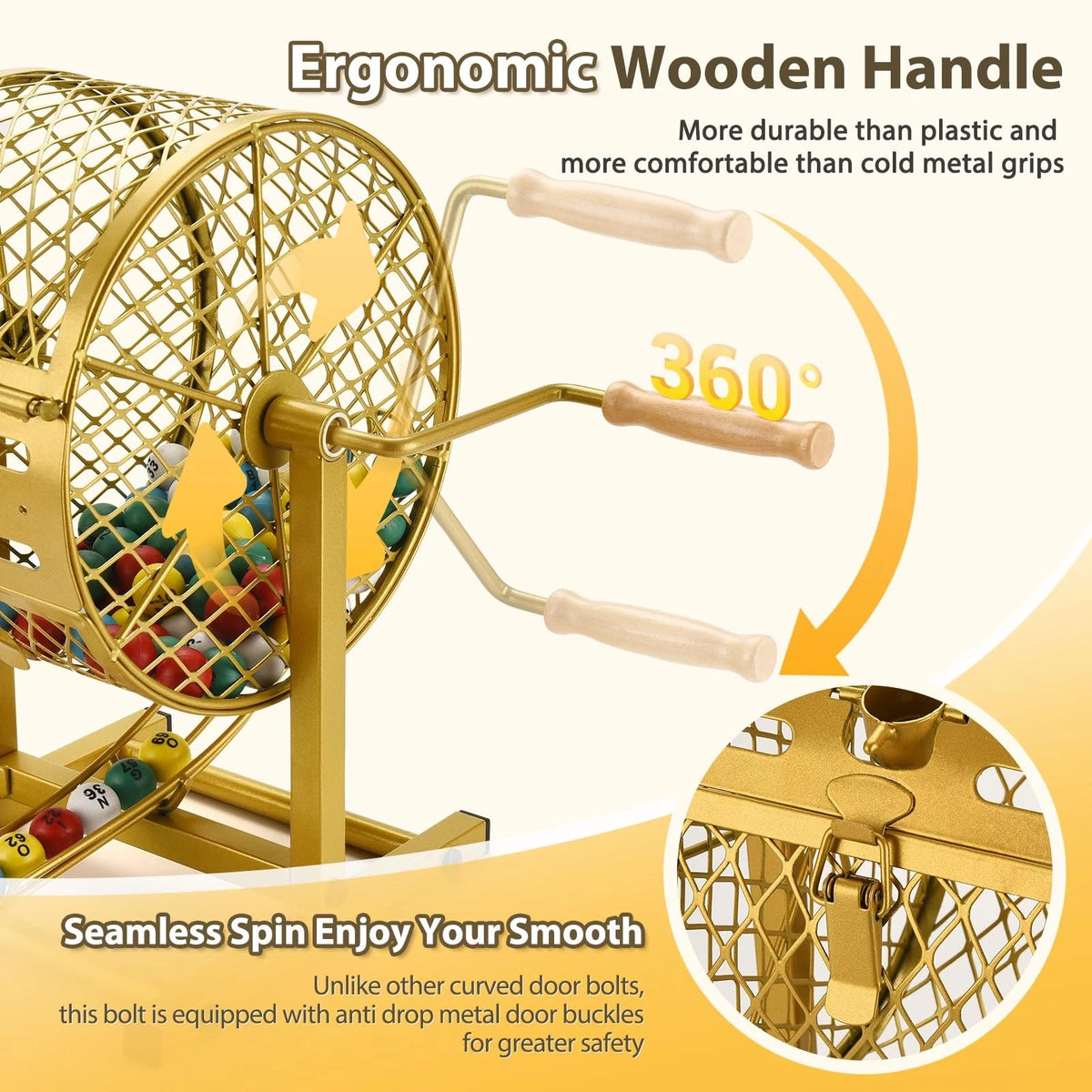 Set of 4 Bingo Game Sets with Steel Cage, 12.6" Tall, Gold