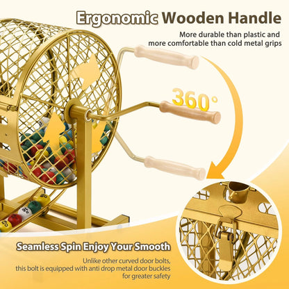 Set of 4 Bingo Game Sets with Steel Cage, 12.6" Tall, Gold