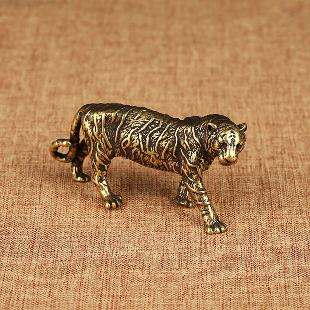 Solid Brass Tiger Figurine Statue for Home Office Decoration