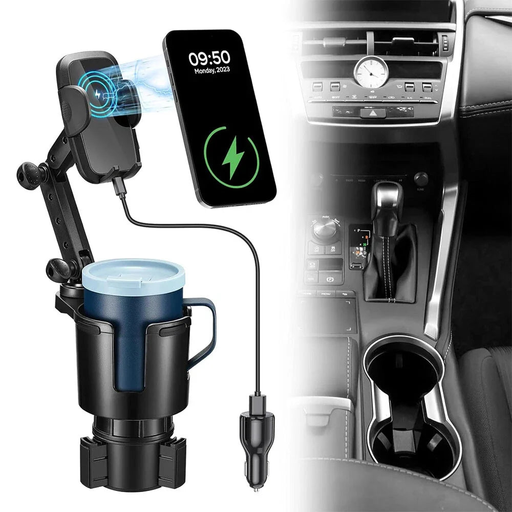 3-in-1 360° Wireless Car Charger Cup Holder Adapter for All Makes (2020–2024)