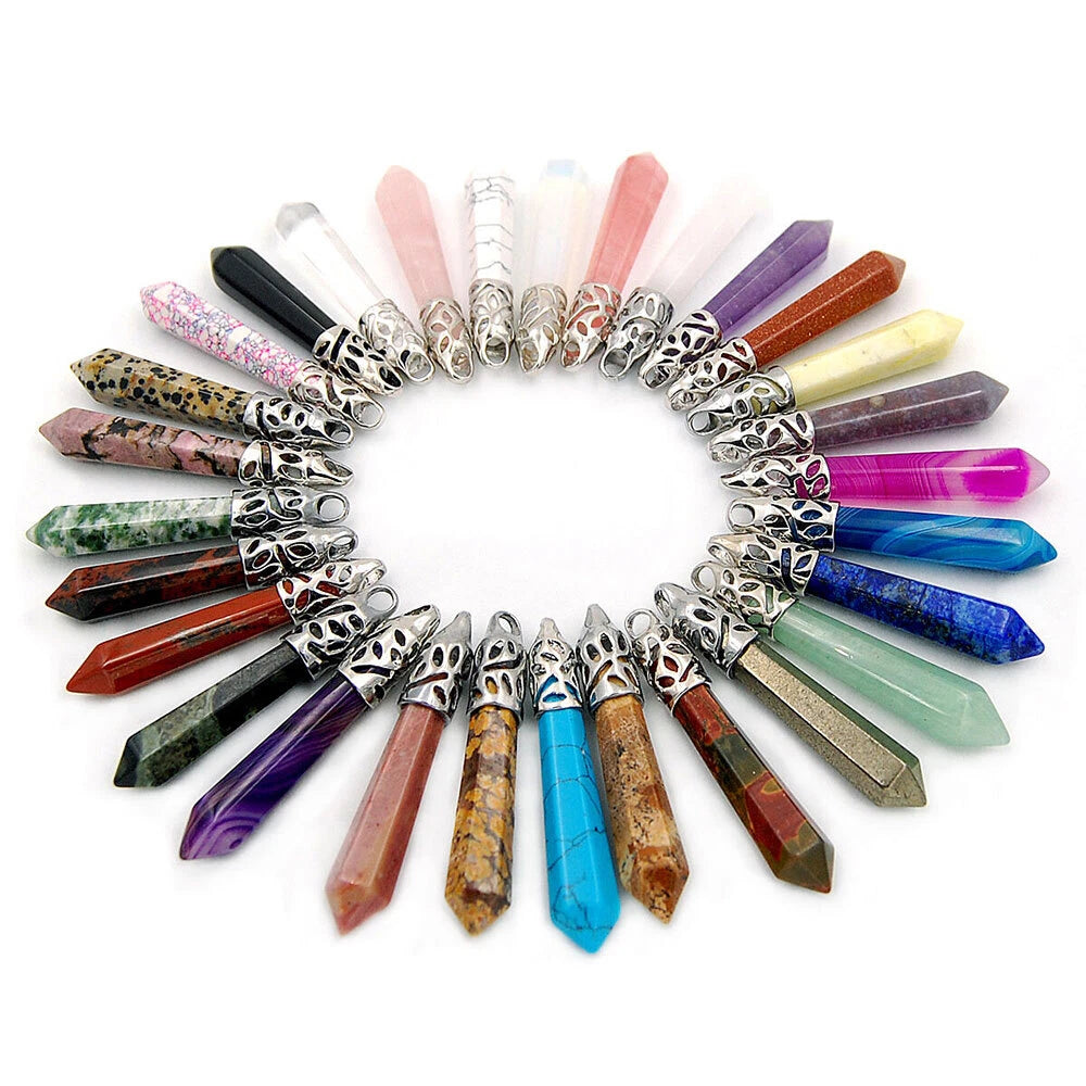 10Pcs Silver Plated Hexagonal Gemstone Reiki Chakra Charms