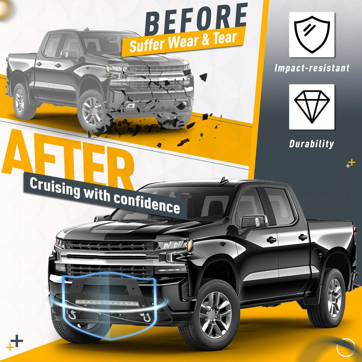 Front Bumper for Chevy Silverado 1500 (2019–2022) CON-A000147 w/Winch Plate, LED