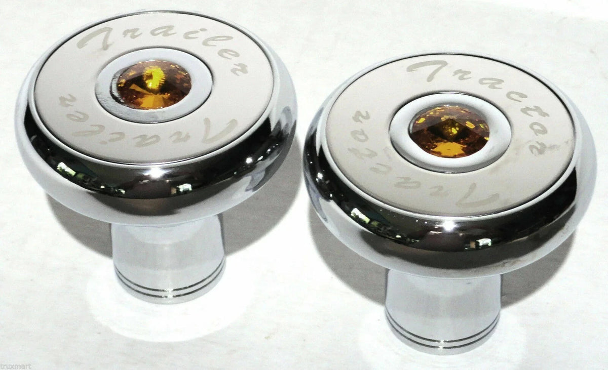 Set of 2 Air Brake Knobs for Tractor Trailer (UP21510-23516) Chrome Amber