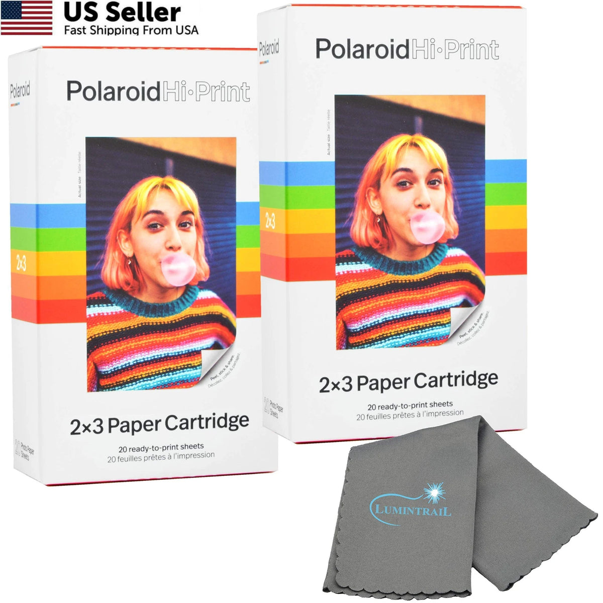 2X Polaroid Hi Print 2x3 Paper Cartridge, Peel and Stick