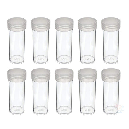 10X Round Clear Plastic Coin Storage Tubes for Quarter Size Coins