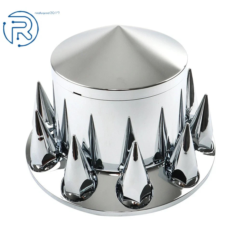 Set of 4 Chrome Semi Truck Hub Cover Wheel Nut Covers 33mm Spiked