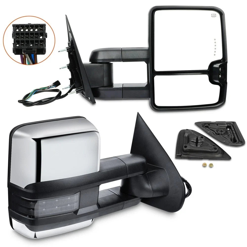 Set of 2 Chrome Power Heated Towing Mirrors for Silverado Sierra (2014–2018)